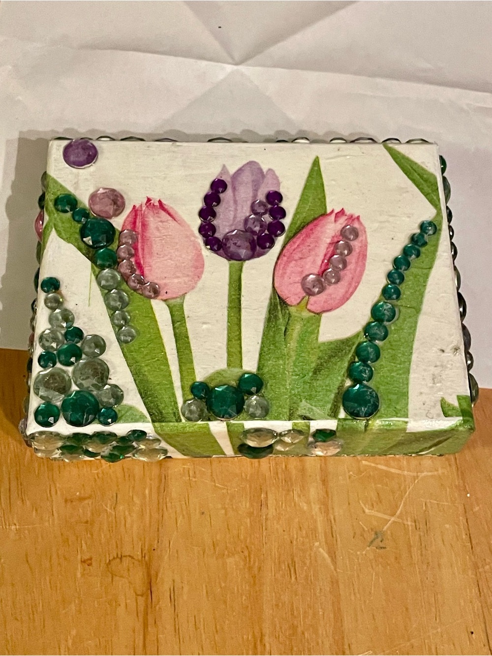 Handcrafted Tulip Decorative Trinket Box with Gem Accents